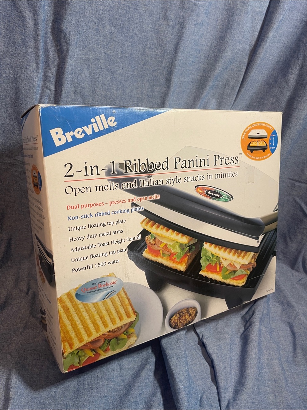 NIB Retro Breville 2-in-1 Panini Press Perfect NEW Ribbed Silver Chrome Grill